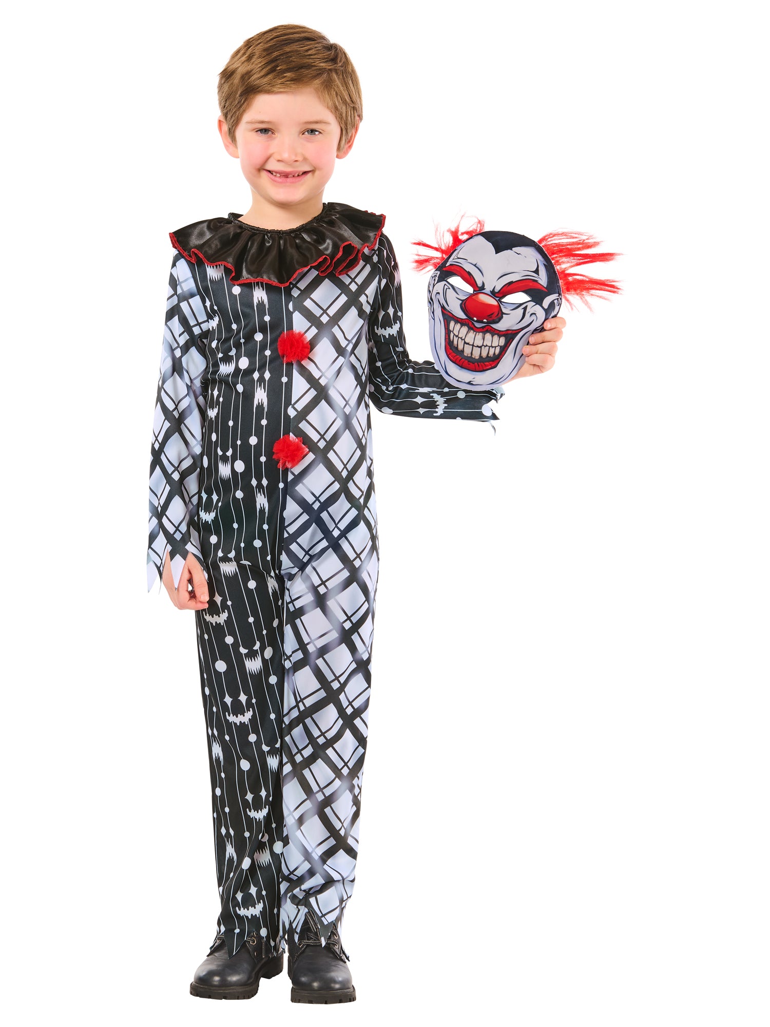 Monochrom Böse Clown Anzug Kinderkostüm
