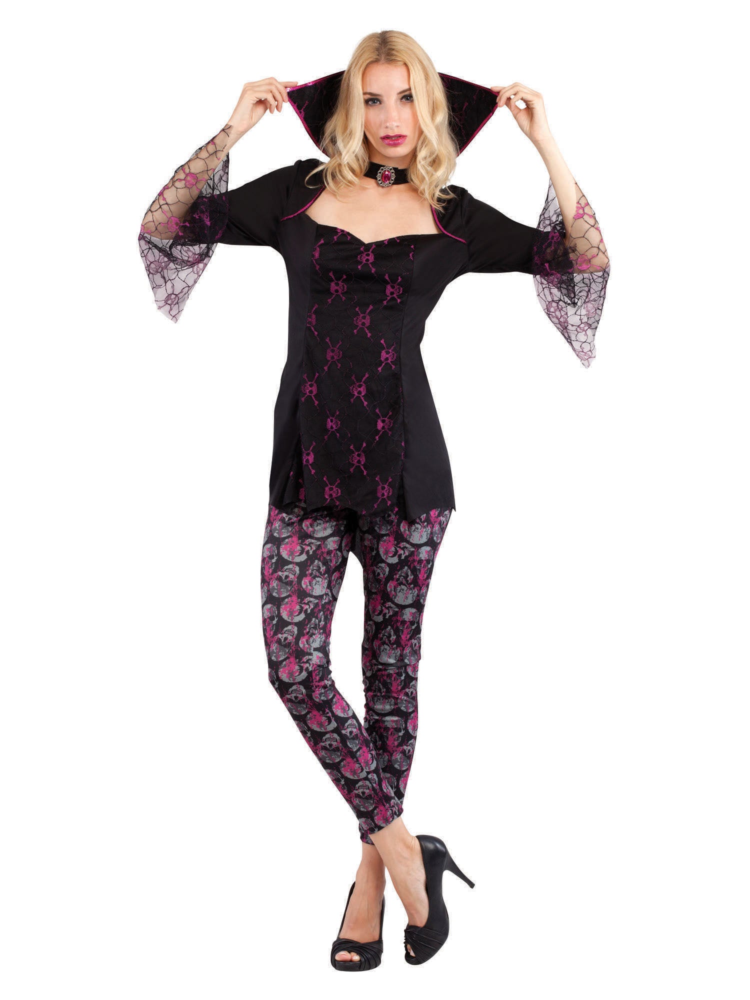 Kostüm einer erwachsenen Vampirin mit Totenkopf