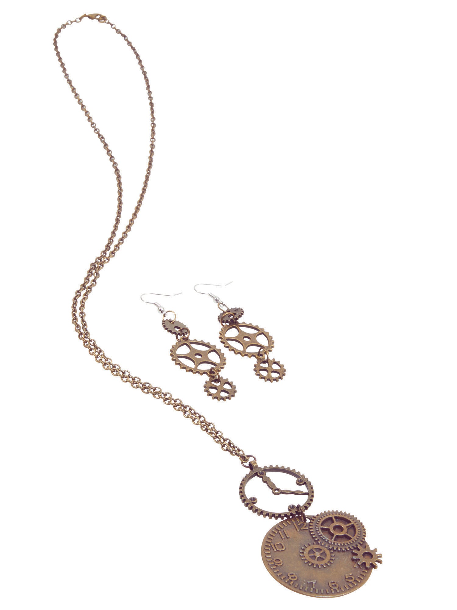 Steampunk-Uhr-Halskette & Zahnrads-Ohrringe Kostüm Accessoire