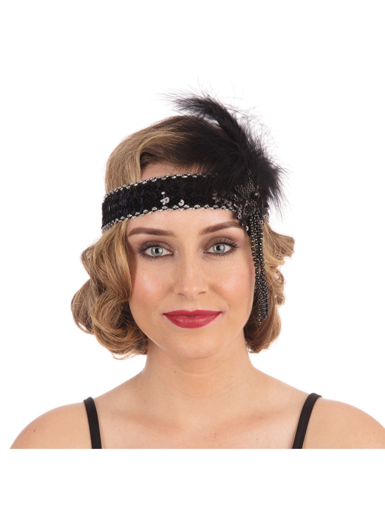 Schwarzes Deluxe Flapper Stirnband mit Pailletten, Kostümzubehör