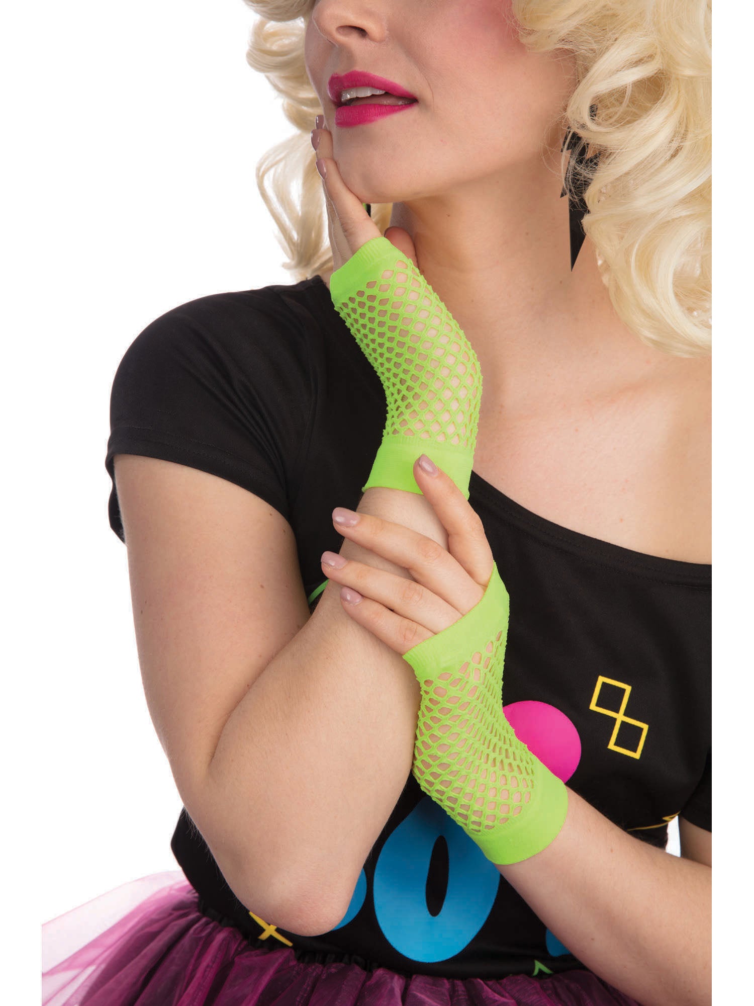 Neongrüne Fischnetz Handschuhe Kostümzubehör