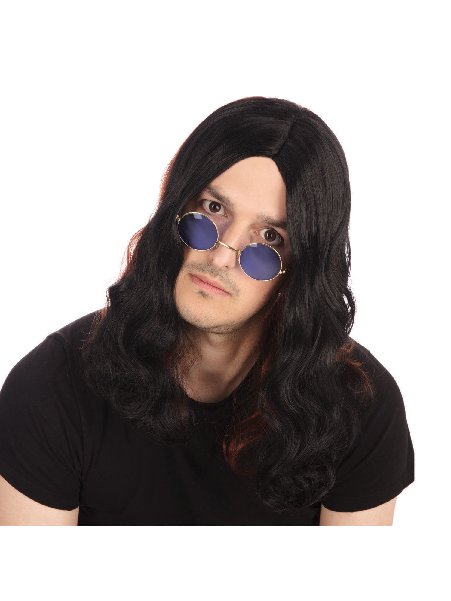 Schwarze Langhaar-Rockerperücke