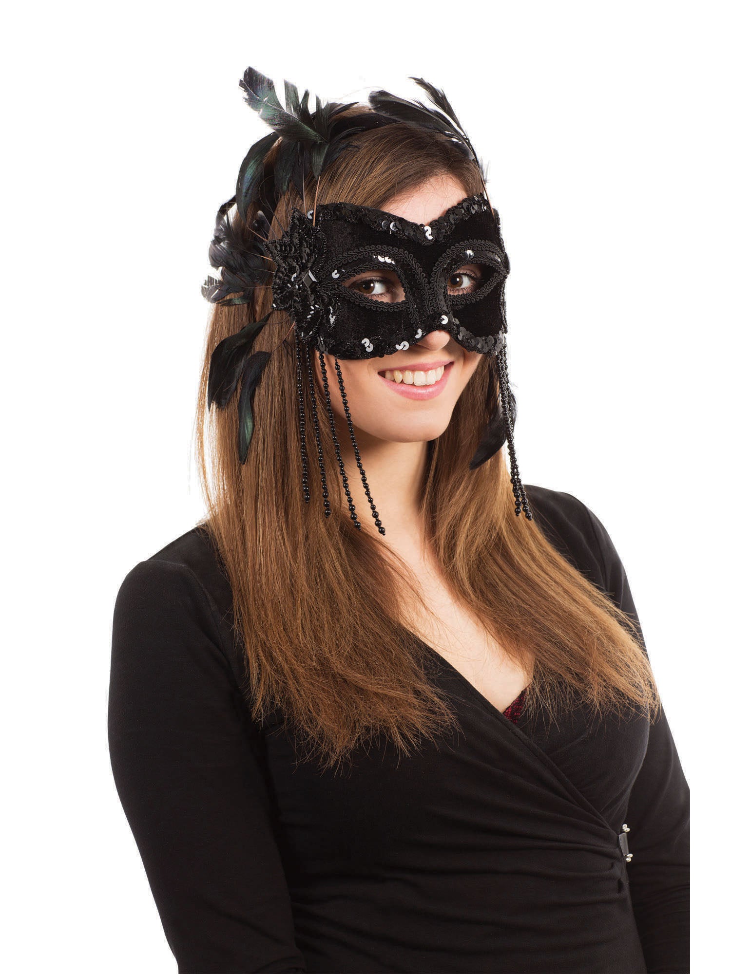 Schwarze Samt- & Federnmaske