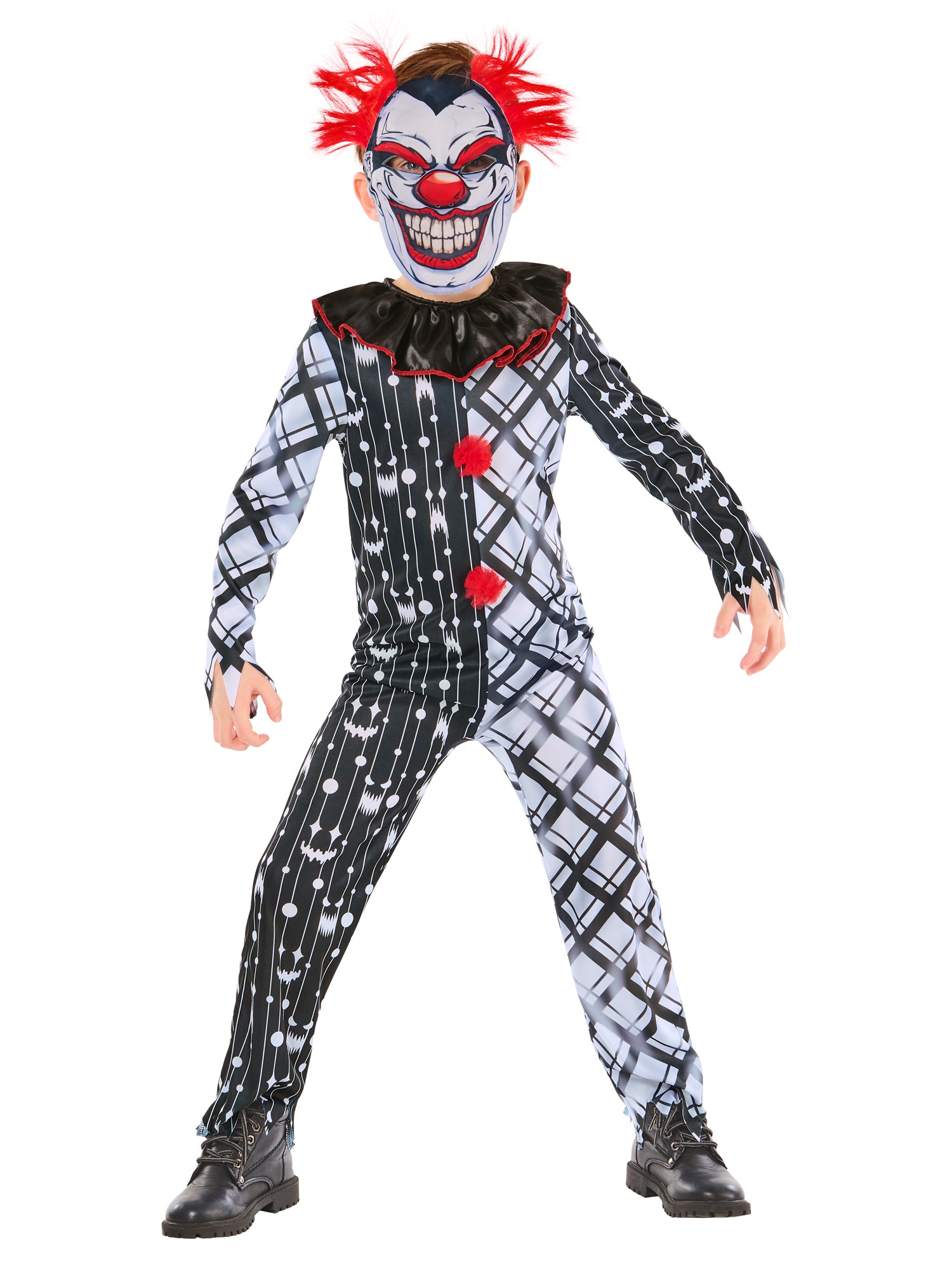 Monochrom Böse Clown Anzug Kinderkostüm