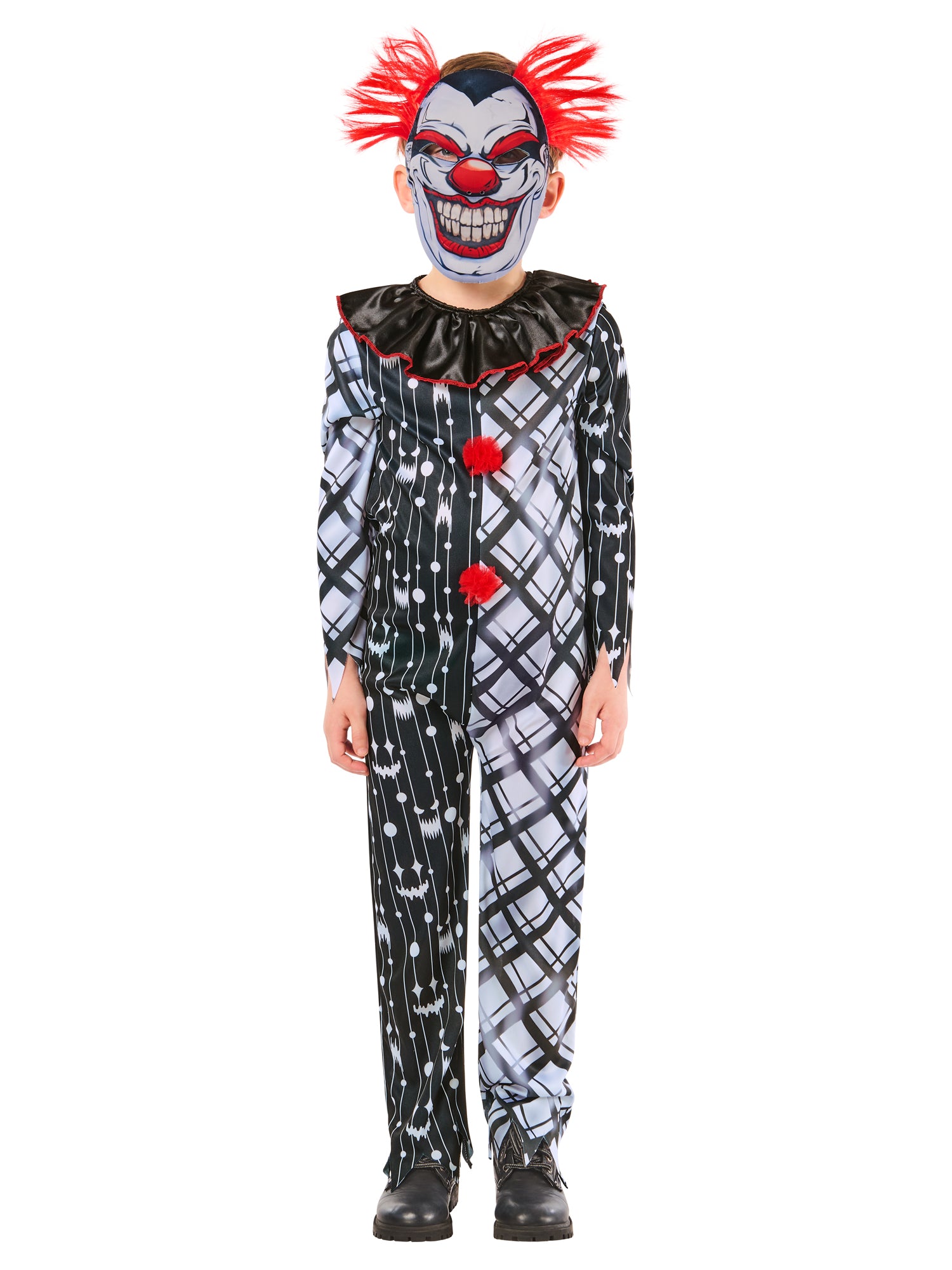 Monochrom Böse Clown Anzug Kinderkostüm